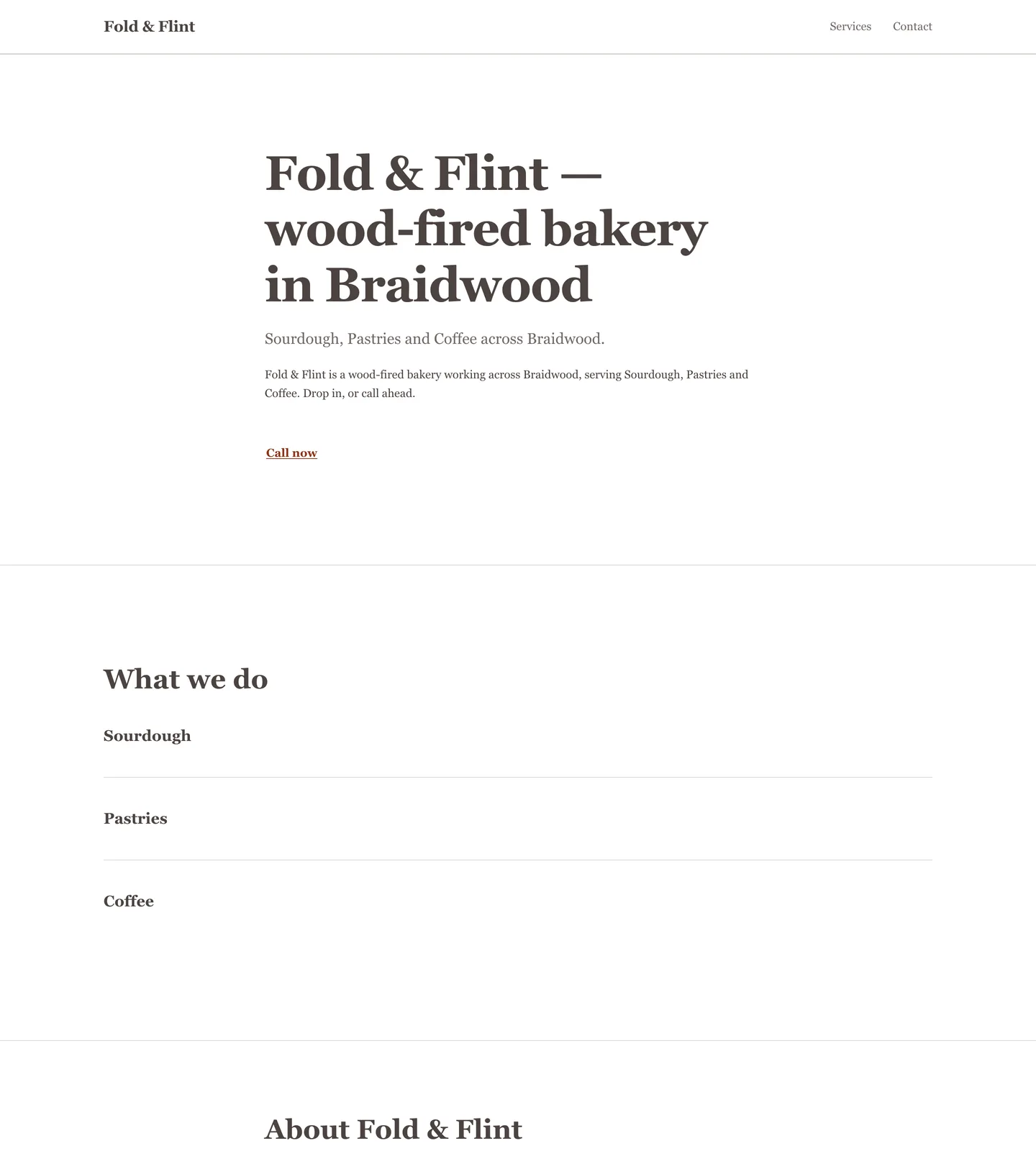 A generated website for a bakery, shown on a laptop.